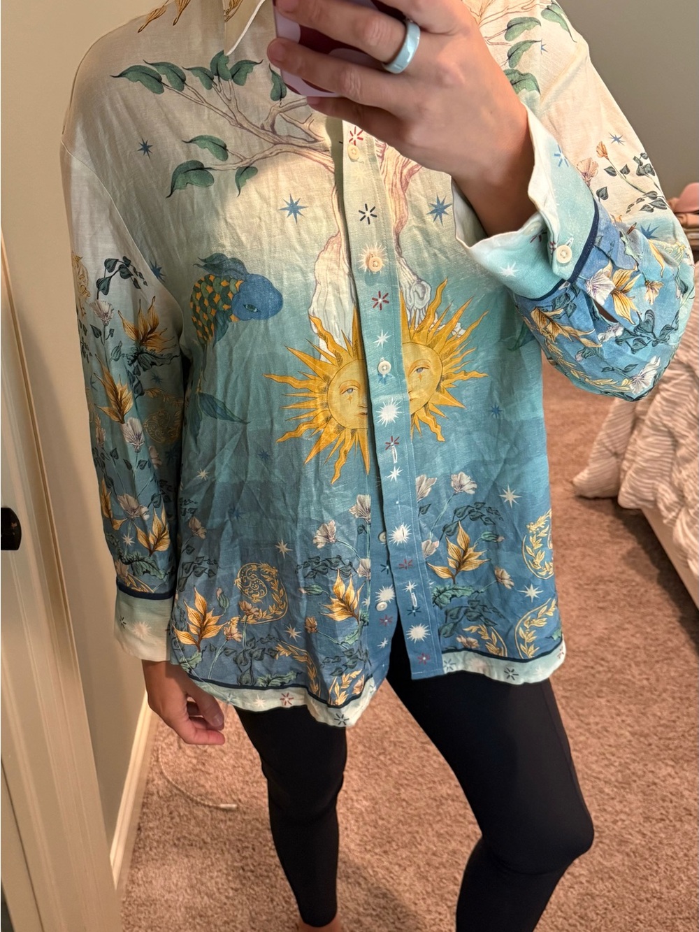 Agua Bendita Printed Silk-Feel Button Shirt with Nautical Heart Motif - Picture 6 of 7